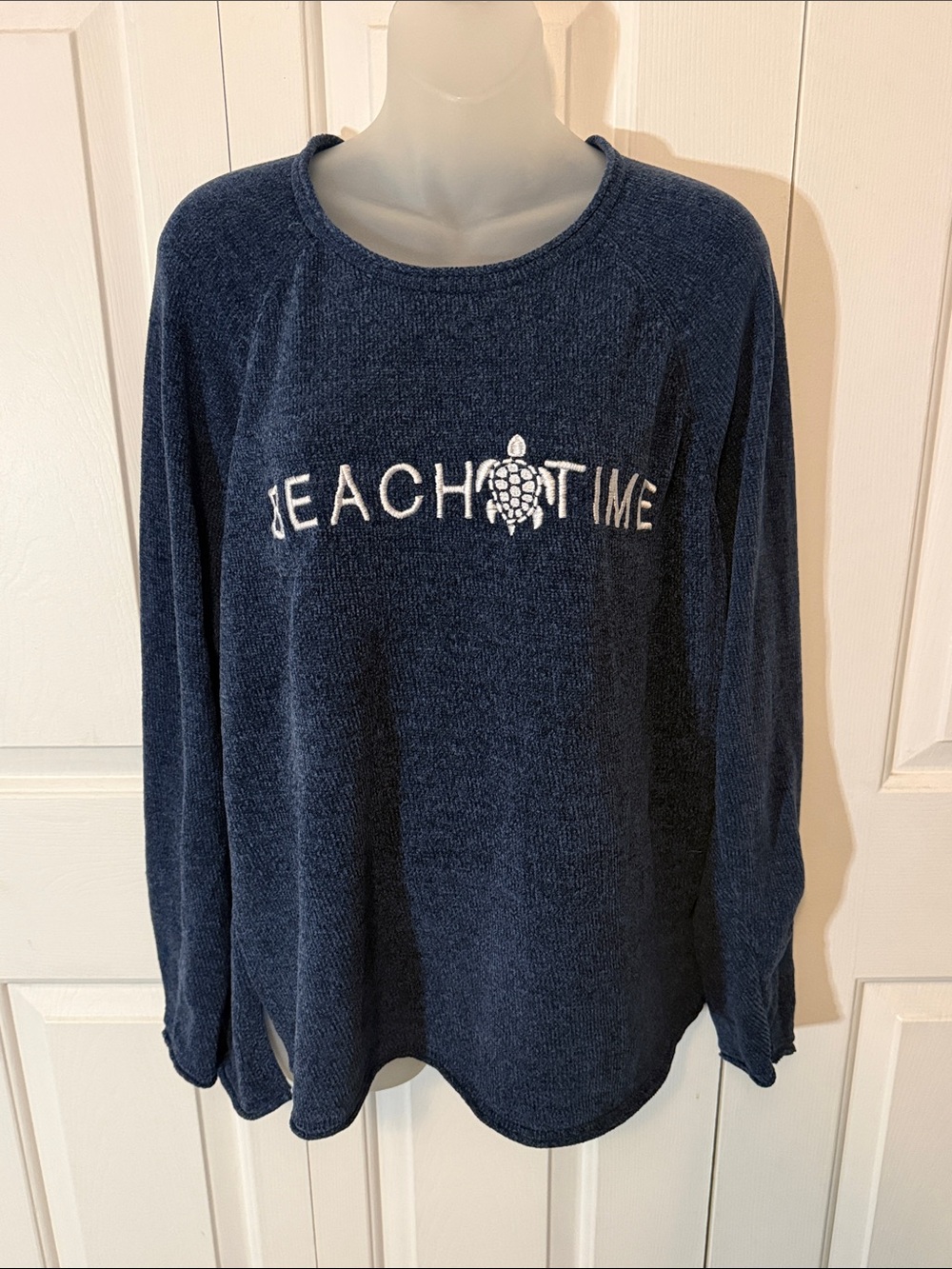Lulu-B Navy 'Beach Time' Sz XL LS Cozy Pullover Sweater BL5